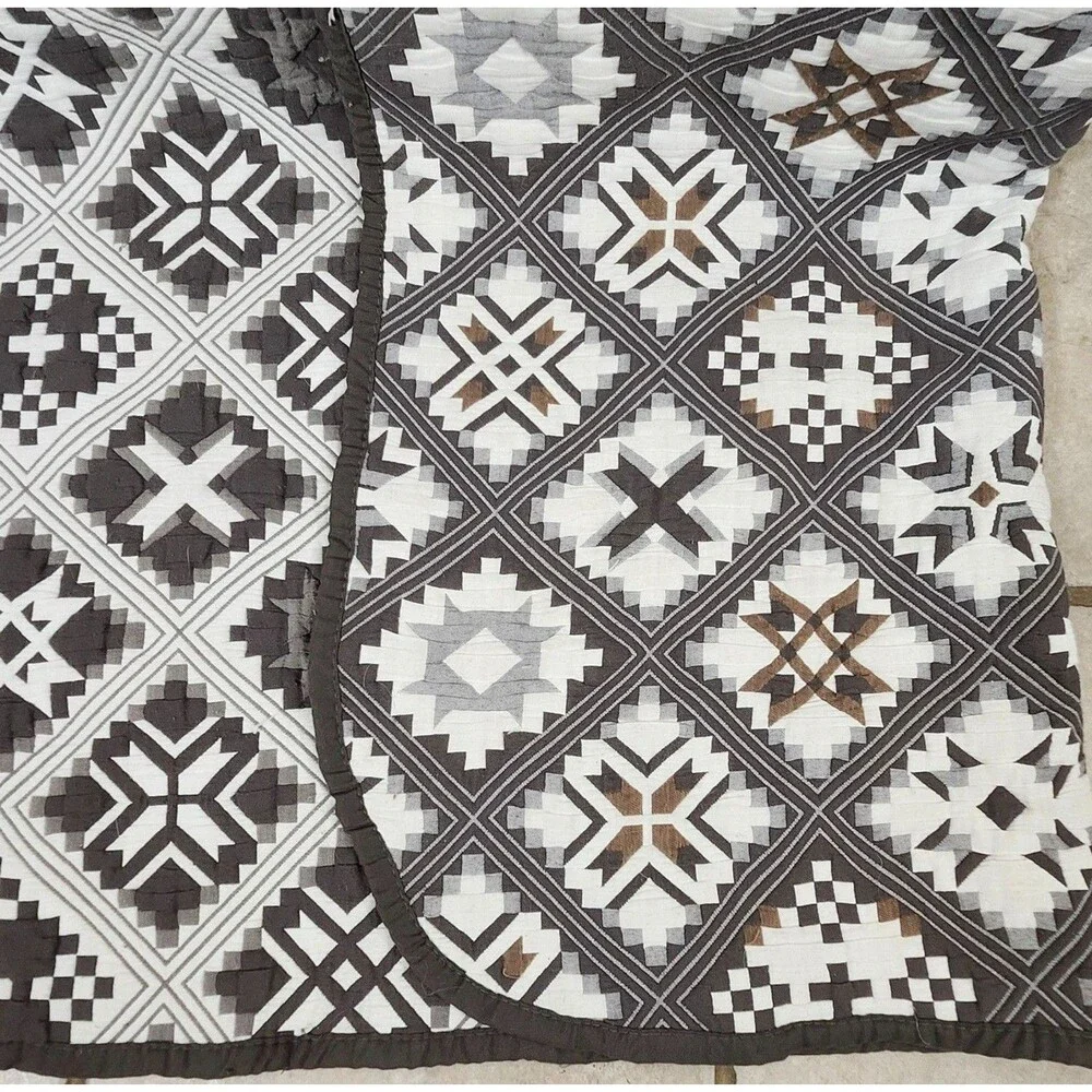 Tristan Patchwork Quilt Set Queen 3pc Charcoal Grey Cotton Blend - Dada Bedding